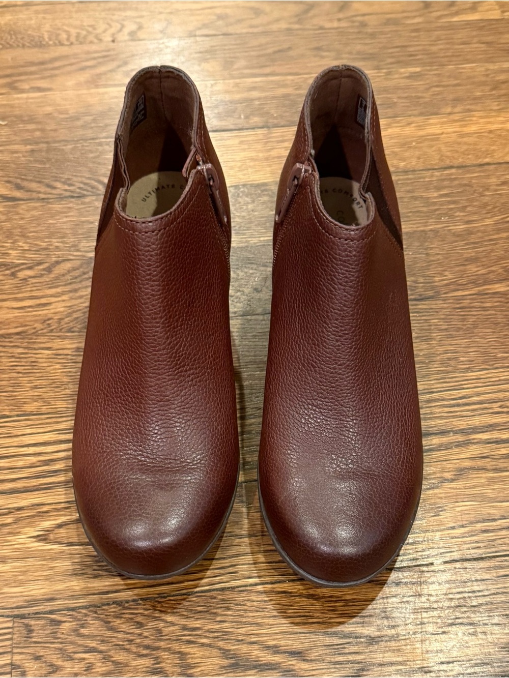 Clark’s Valarie Hollis Brown Leather Ankle Heel Booties Sz 6.5